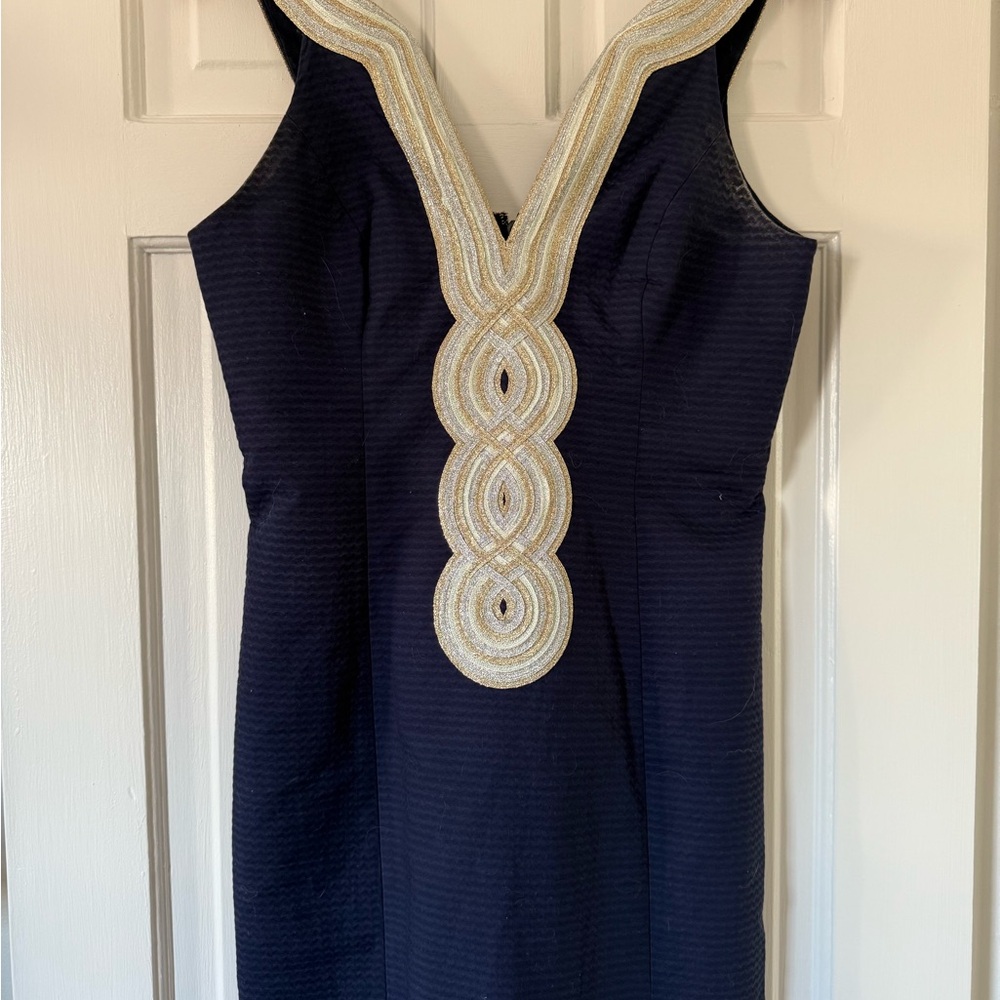 Lilly Pulitzer Navy Dress with Gold Detailing